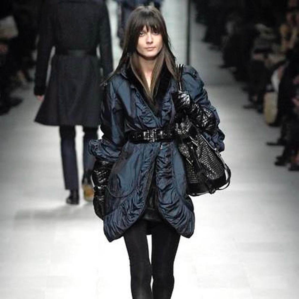 Burberry FW 2007 RTW Pleated Collar Trench Coat Teal Nylon Vintage Runway w Belt